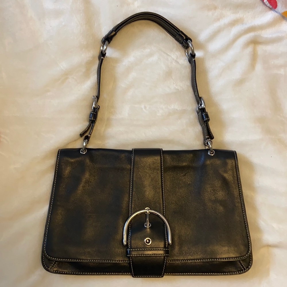 Coach black shoulder bag with buckle